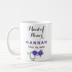 Maid of Honour Modern Typography Purple Wedding Coffee Mug