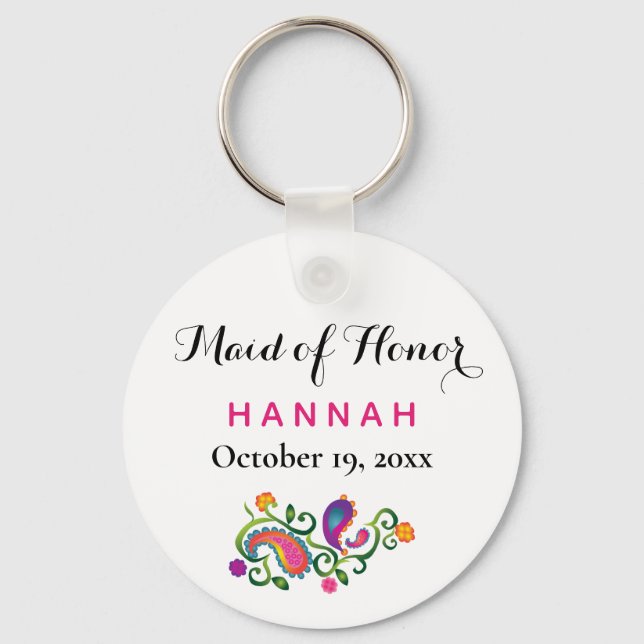 Maid of Honour Modern Typography Script Wedding Key Ring (Front)