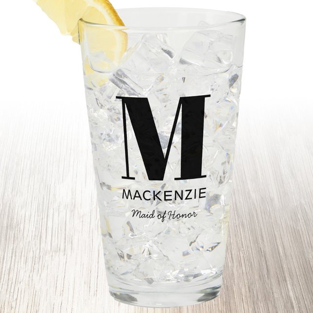 Maid of Honour Monogram Name Glass (Personalized monogram initial and name Maid of Honor glass tumbler)