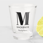 Maid of Honour Monogram Name Shot Glass<br><div class="desc">Modern typography minimalist monogram name design which can be changed to personalise. Perfect for thanking your Maid of Honour for all their help and support in making your wedding amazing.</div>