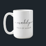 Maid of honour Name I can't say I do without You Coffee Mug<br><div class="desc">Delight your friend or sister with the Maid of honour's Name "I Can't Say I Do Without You" Coffee Mug, a perfect addition to your Maid of honour proposal package. This personalised mug showcases an elegant script font that beautifully displays your friend's name, accompanied by modern typography for the title...</div>