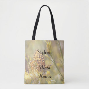 Maid of Honour, Name Yellow Butterfly, Bridal Part Tote Bag