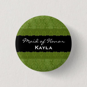 Maid of Honour Olive Black Damask and Lace H902C 3 Cm Round Badge