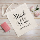 Maid of Honour Personalised Black Script Wedding Tote Bag<br><div class="desc">Wedding Maid of Honour tote bag features chic black script with custom name text - for the fabulous woman standing by your side!</div>