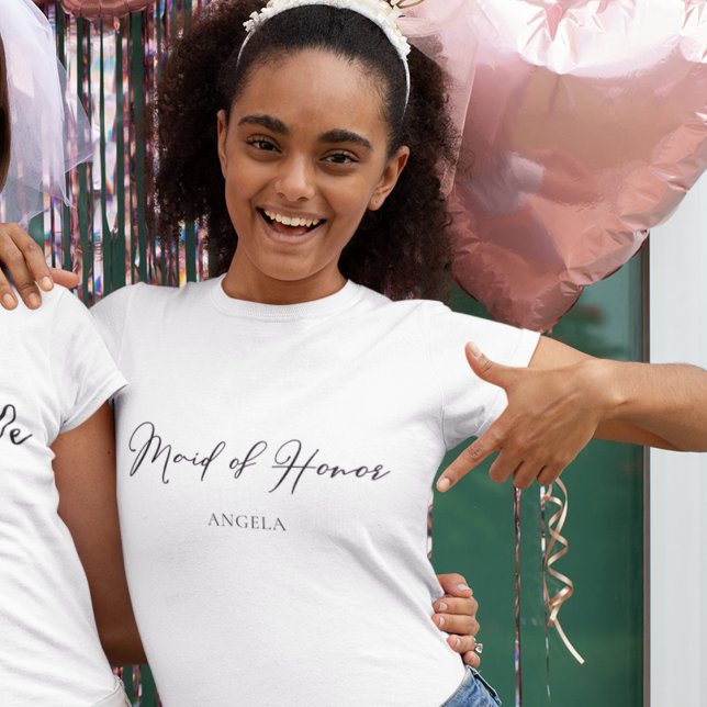 Maid of Honour Personalised Chic Minimalist Weddin T-Shirt (Creator Uploaded)