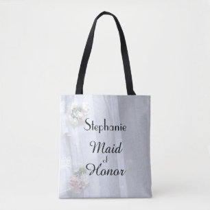 Maid of Honour Personalised Faux Vintage Lace Tote Bag
