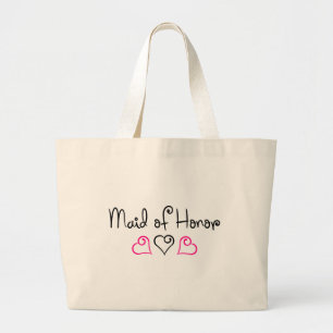 Maid Of Honour Pink and Black Hearts Large Tote Bag
