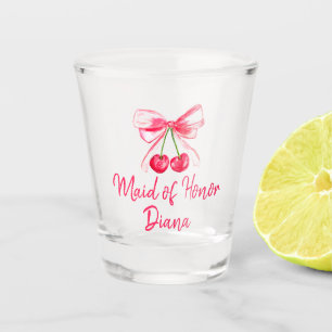 Maid of Honour Pink Bow Coquette Wedding Shot Glass