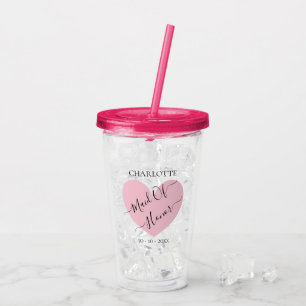 Maid Of Honour Pink Bridal Party Personalised  Acrylic Tumbler