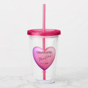 Maid Of Honour Pink Bridal Party Personalised Acrylic Tumbler