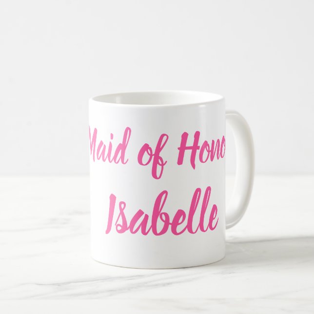 Maid of Honour pink Custom Name Gifts Wedding Coffee Mug (Front Right)