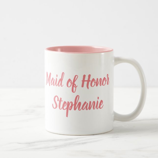 Maid of Honour Pink Elegant Script Weddings Two-Tone Coffee Mug (Right)