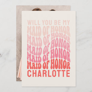 Maid of honour Pink modern girly retro 60's simple Invitation