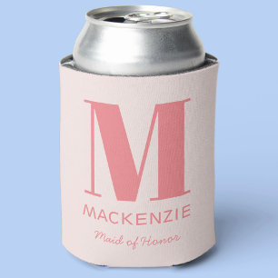 Maid of Honour Pink Monogram Name Can Cooler