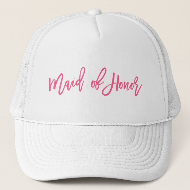 Maid Of Honour Pink Script Trucker Hat (Front)