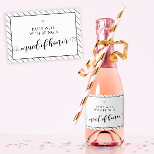 Maid of honour proposal black pink Sparkling Wine  Label
