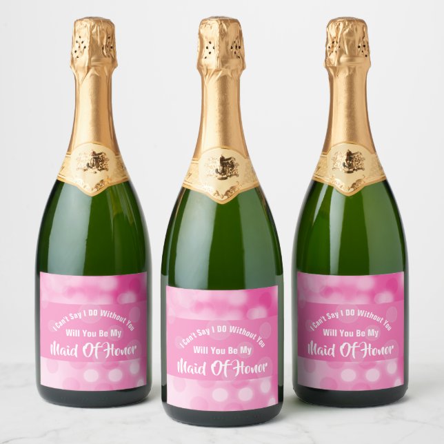 Maid Of Honour Proposal Bubbly Sparkly Pink Cute Sparkling Wine Label (Bottles)