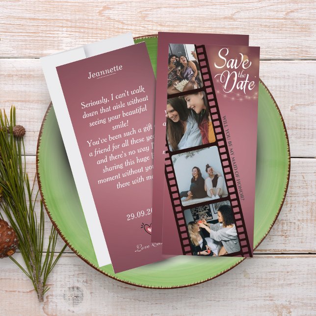 Maid of Honour Proposal Card with 4-Photo Collage (Bridal Party Proposal Cards – Elegant Custom Photo Invite)