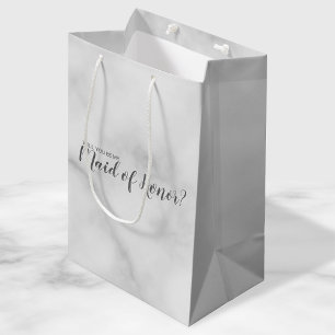 Maid of Honour Proposal Elegant Marble Script Medium Gift Bag