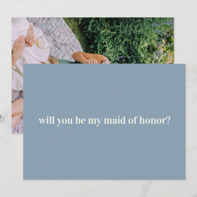Maid of Honour Proposal in Blue with Photo on Back Card (Front/Back)