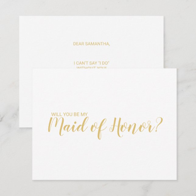 Maid of Honour Proposal Modern Script Gold Invitation (Front/Back)