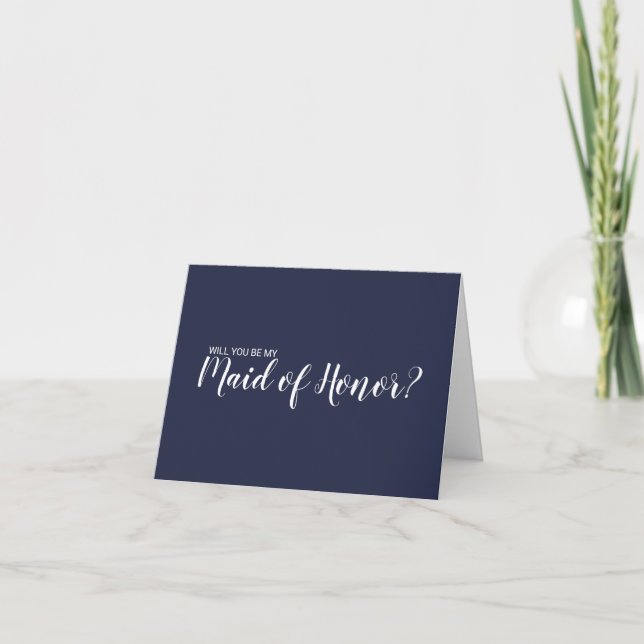 Maid of Honour Proposal Modern Script Navy Blue Invitation (Front)
