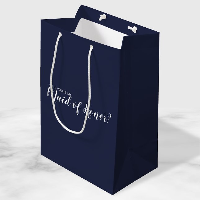 Maid of Honour Proposal Modern Script Navy Blue Medium Gift Bag (Creator Uploaded)