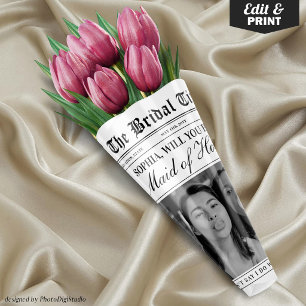 Maid of Honour Proposal Newspaper Flower Bouquet Wrapping Paper Sheet