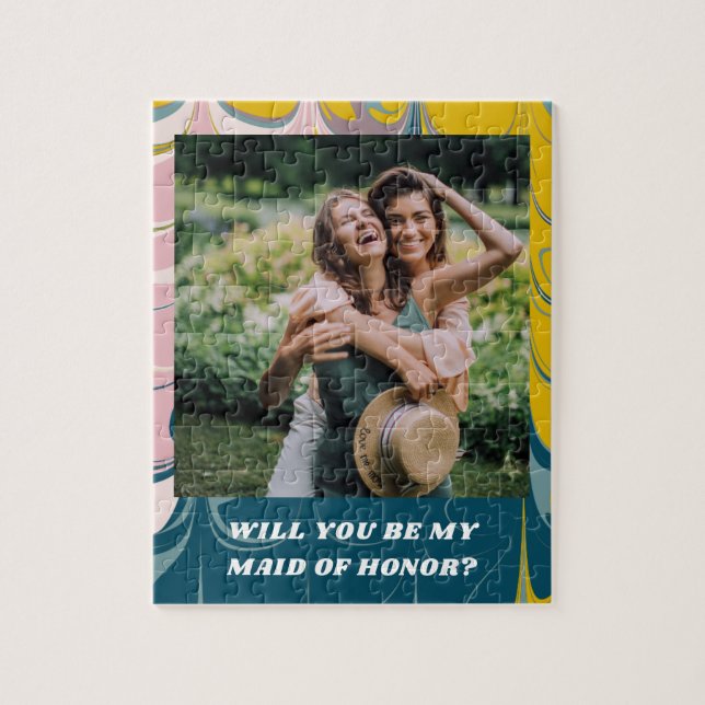 Maid of Honour Proposal with Photo Abstract Marble Jigsaw Puzzle (Vertical)