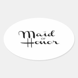 Maid of Honour Retro Script Oval Sticker