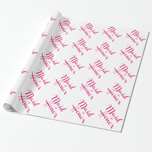 Maid of Honour Retro Script Pink Wrapping Paper (Unrolled)