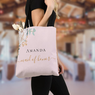 Maid of honour rose gold floral eucalyptus greener tote bag