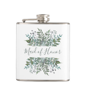 Maid of Honour Rustic Greenery Frame Hip Flask