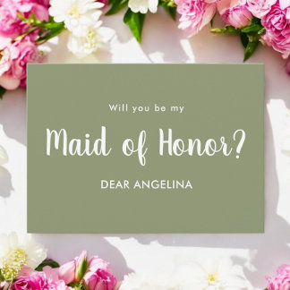 Maid of Honour Sage Green Script Invitation