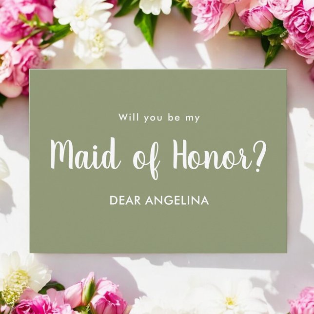 Maid of Honour Sage Green Script Invitation (Creator Uploaded)