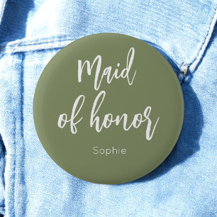 Maid of Honour Sage Green Wedding Button