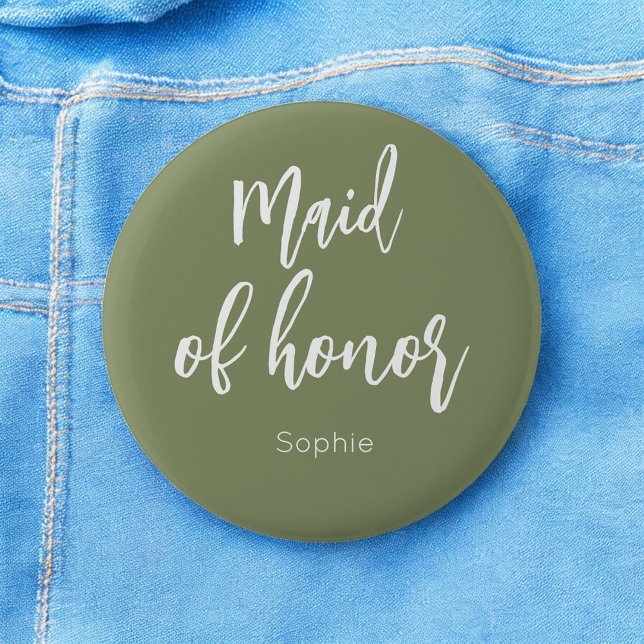Maid of Honour Sage Green Wedding Button (Creator Uploaded)