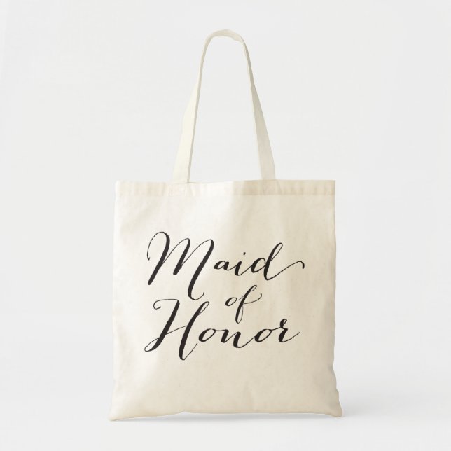 Maid of Honour Script Bridal Party Wedding Tote Ba Bag (Front)