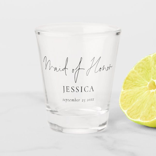 Maid of Honour Script Name Date Shot Glass (Front)