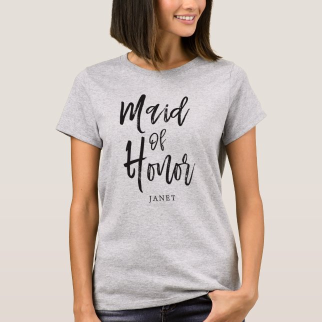 Maid of Honour Script Style Custom Wedding T-Shirt (Front)