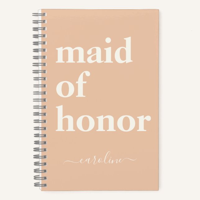 Maid of Honour Simple Minimalist Modern Name Peach Notebook (Front)