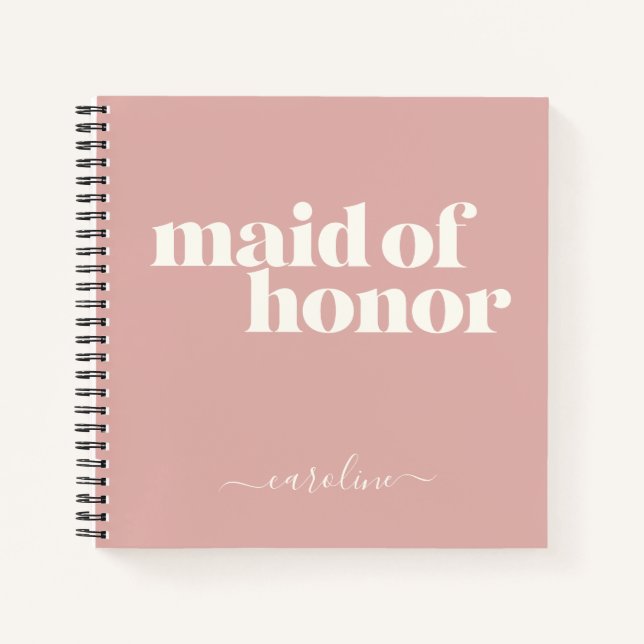 Maid of Honour Simple Minimalist Name Blush Rose Notebook (Front)