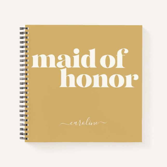 Maid of Honour Simple Minimalist Name Mustard Notebook (Front)