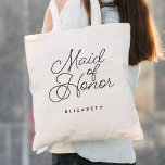 Maid of Honour Simple Modern Calligraphy Wedding Tote Bag<br><div class="desc">Maid of Honour Simple Modern Calligraphy Wedding Tote Bag features fun and pretty calligraphy,  along with the personalised name.</div>