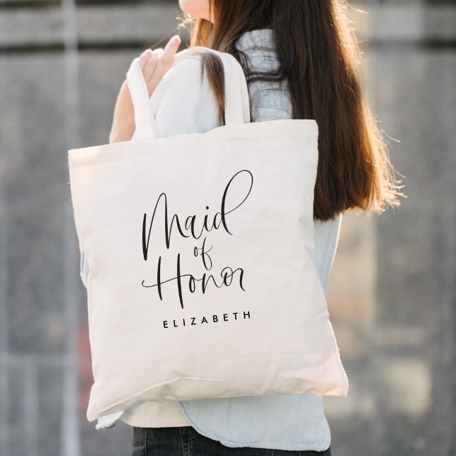 Maid of Honour Simple Modern Calligraphy Wedding Tote Bag (Creator Uploaded)