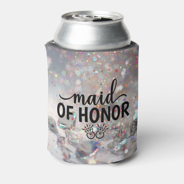 Maid of Honour Sparkle Script with Diamond Ring  Can Cooler (Can Back)