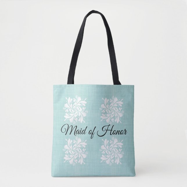 Maid of Honour Teal and White Floral Tote Bag (Front)
