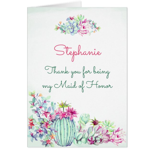 Maid of Honour Thank You Cactus & Succulents (Front)