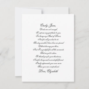 Maid of Honour Thank You Script Poem Card