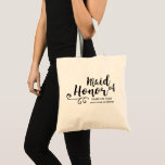Maid of Honour Tote Bag | Chic Swirl Modern Script<br><div class="desc">Your Maid of Honour will love this personalised tote bag! A fun trendy script font and swirl embellishment adorn the front of the bag and below there's space for two lines of custom text - add your Maid of Honour's name, your wedding date, location, etc. Timeless and classic, yet chic...</div>